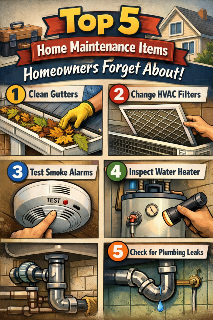 top five home maintenance items homeowners forget about